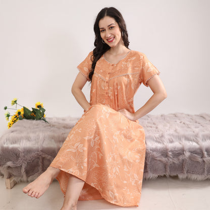 Floral Print Full Length Night Gown
