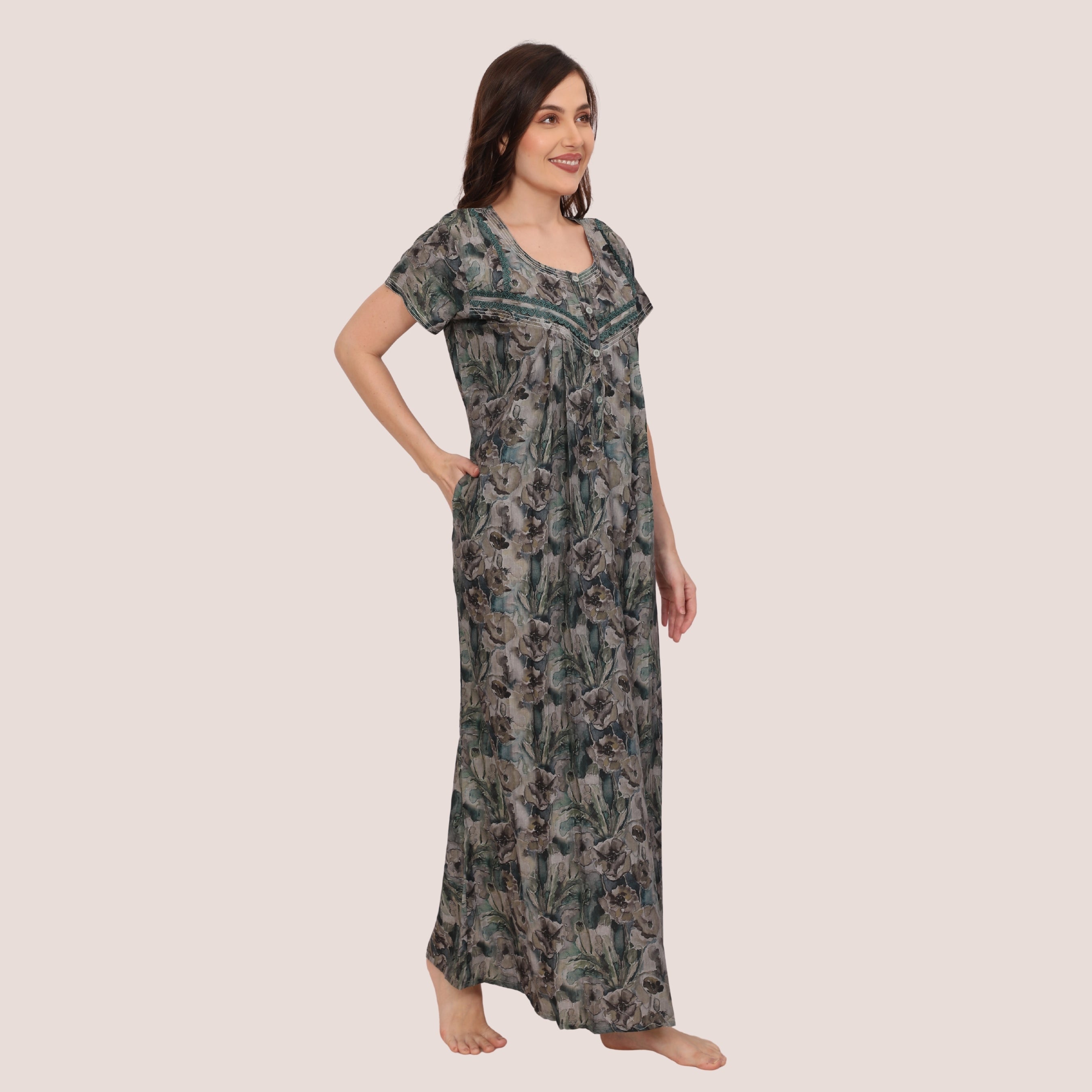 Printed Full Length Night Gown
