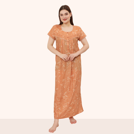 Floral Print Full Length Night Gown