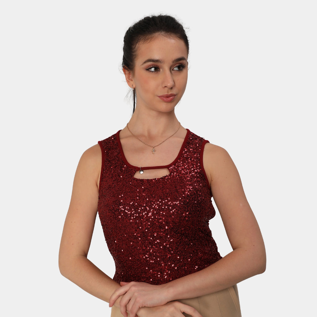 Glamoras Women Sleeveless Sequin Cami Top