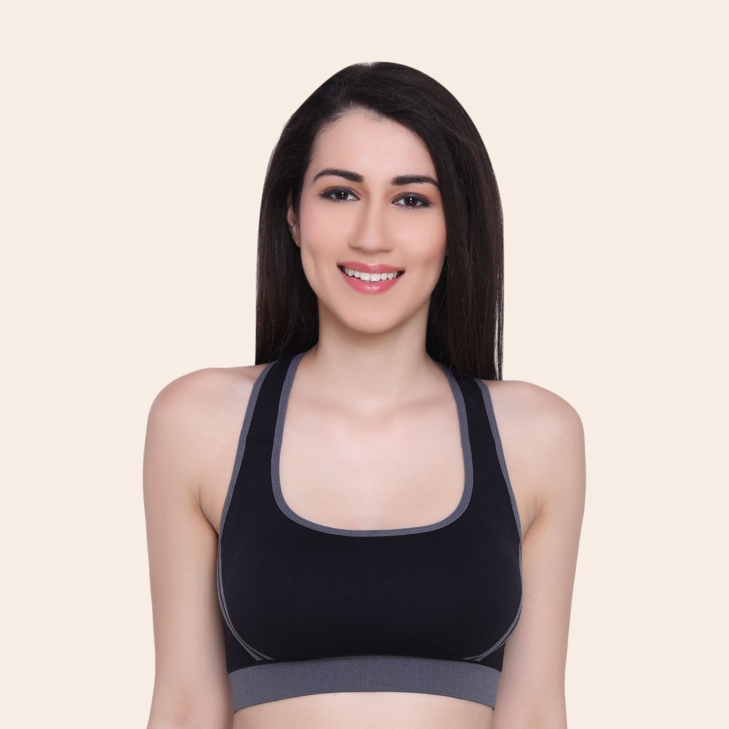 Women Nylon Spandex Padded Seamless Medium Impact Sports Bra