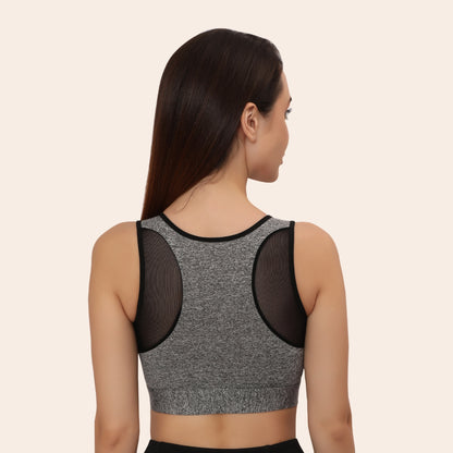 High Impact Mesh Racerback Design with Front Zip, Cushion Straps & Removable Pads