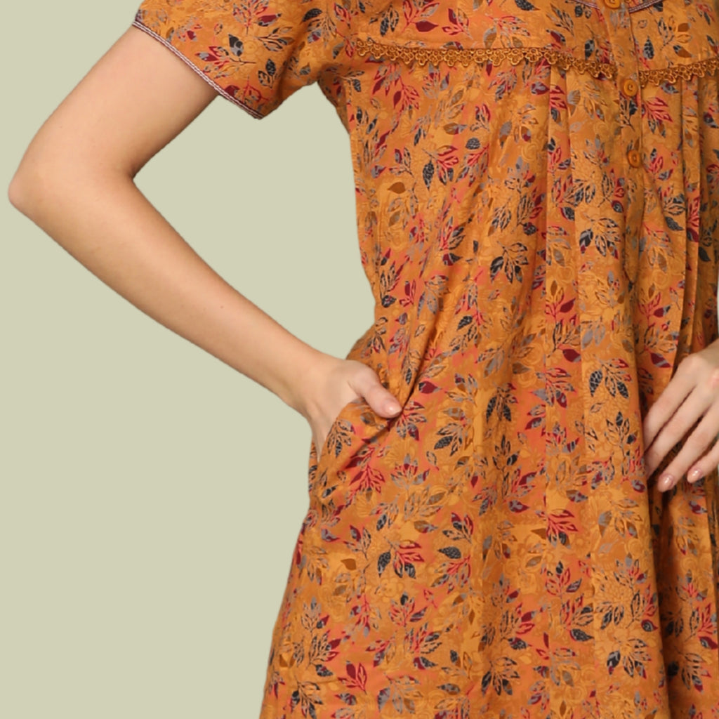 Floral Print Full Length Night Gown