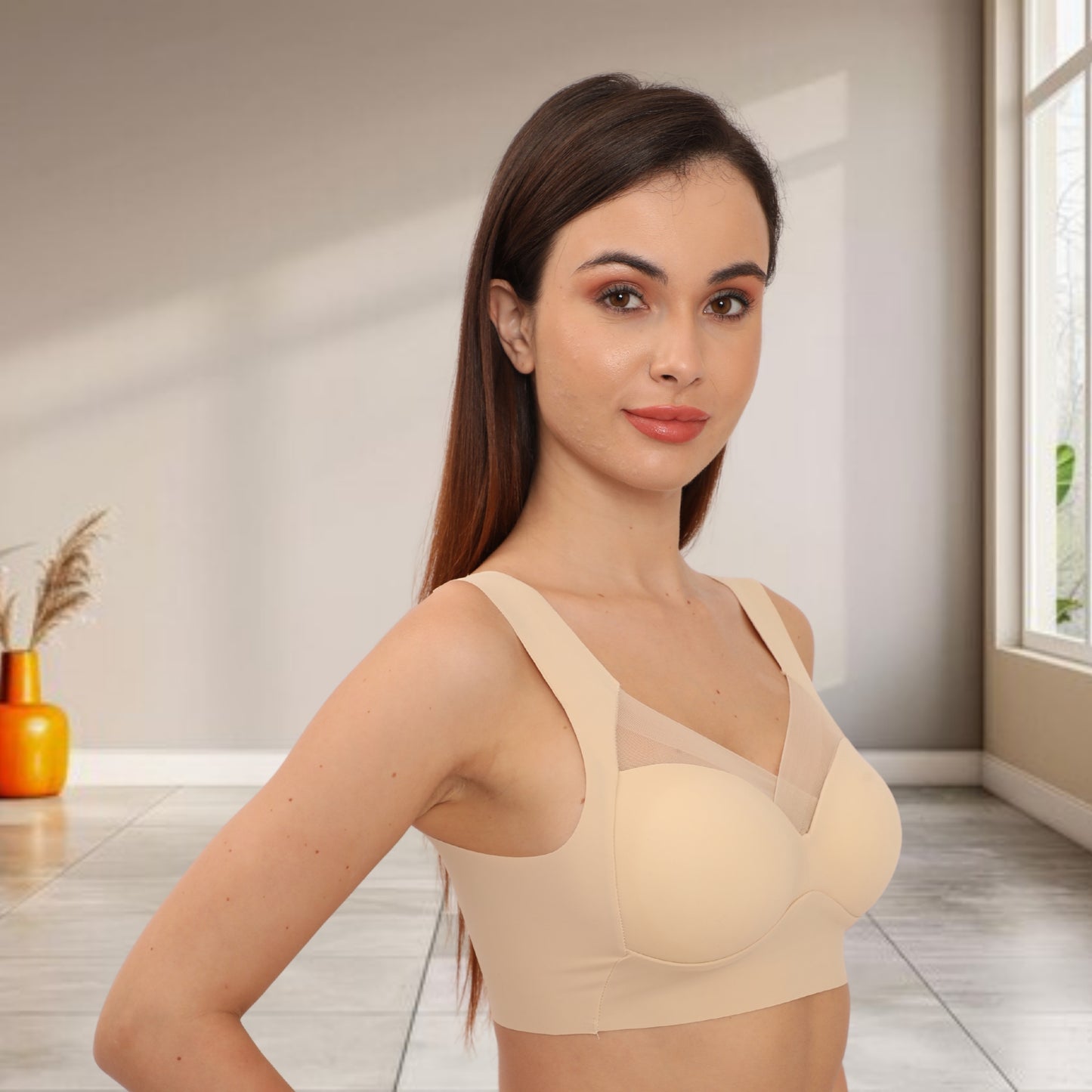 Wirefree Comfortable Padded Lift Push Up Thin, Soft, Sexy Back Smoothing Bra for Women