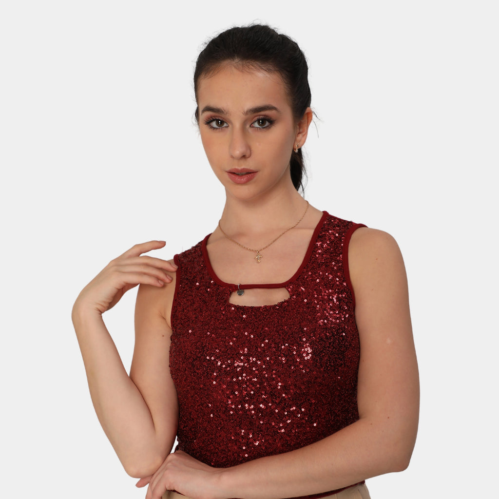 Glamoras Women Sleeveless Sequin Cami Top