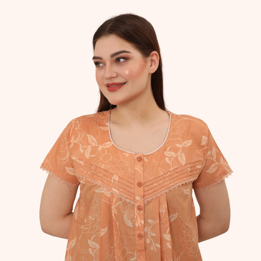 Floral Print Full Length Night Gown