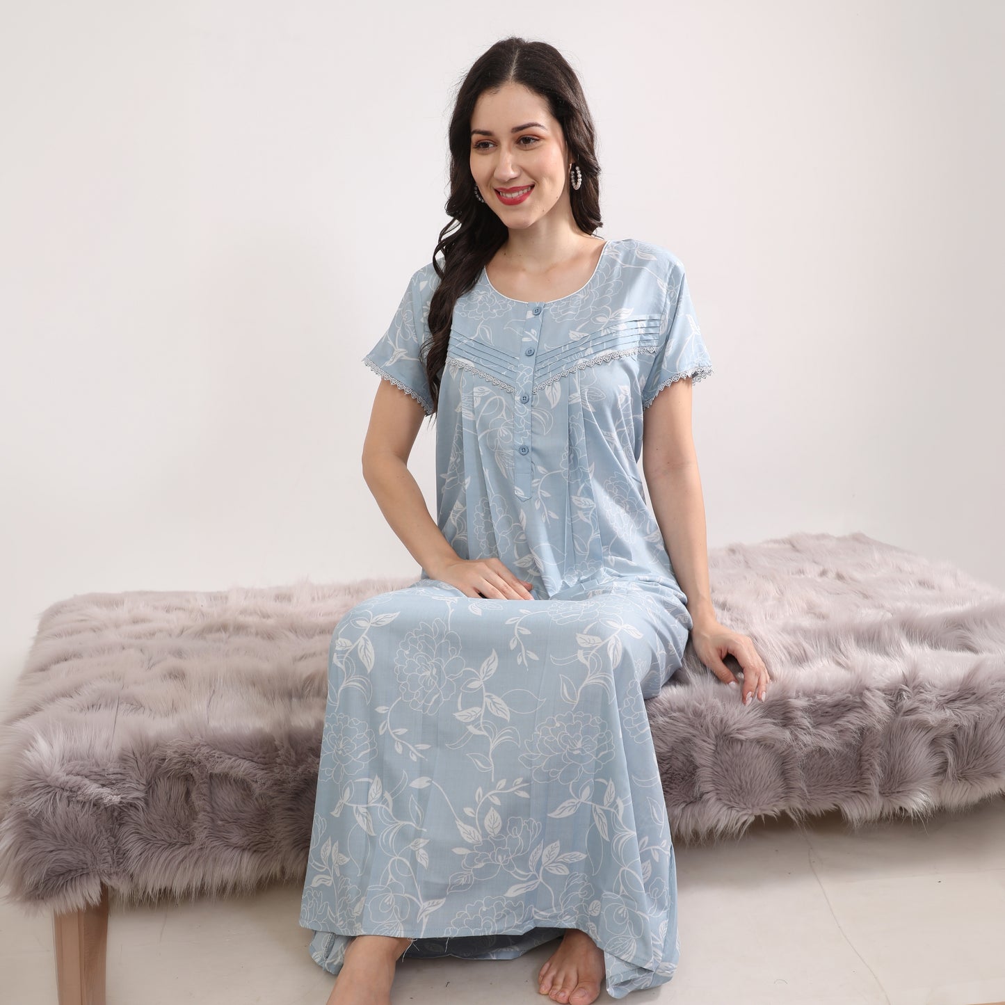 Floral Print Full Length Night Gown