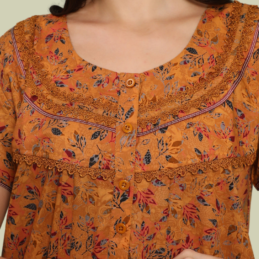 Floral Print Full Length Night Gown