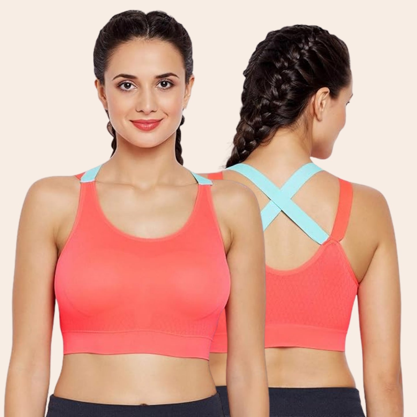 Nylon Spandex Padded Non Wired Racer Back Sports Bra