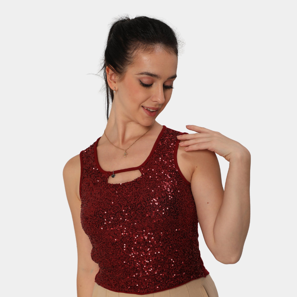 Glamoras Women Sleeveless Sequin Cami Top