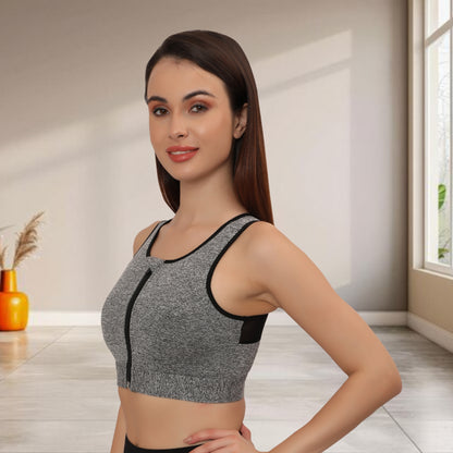 High Impact Mesh Racerback Design with Front Zip, Cushion Straps & Removable Pads