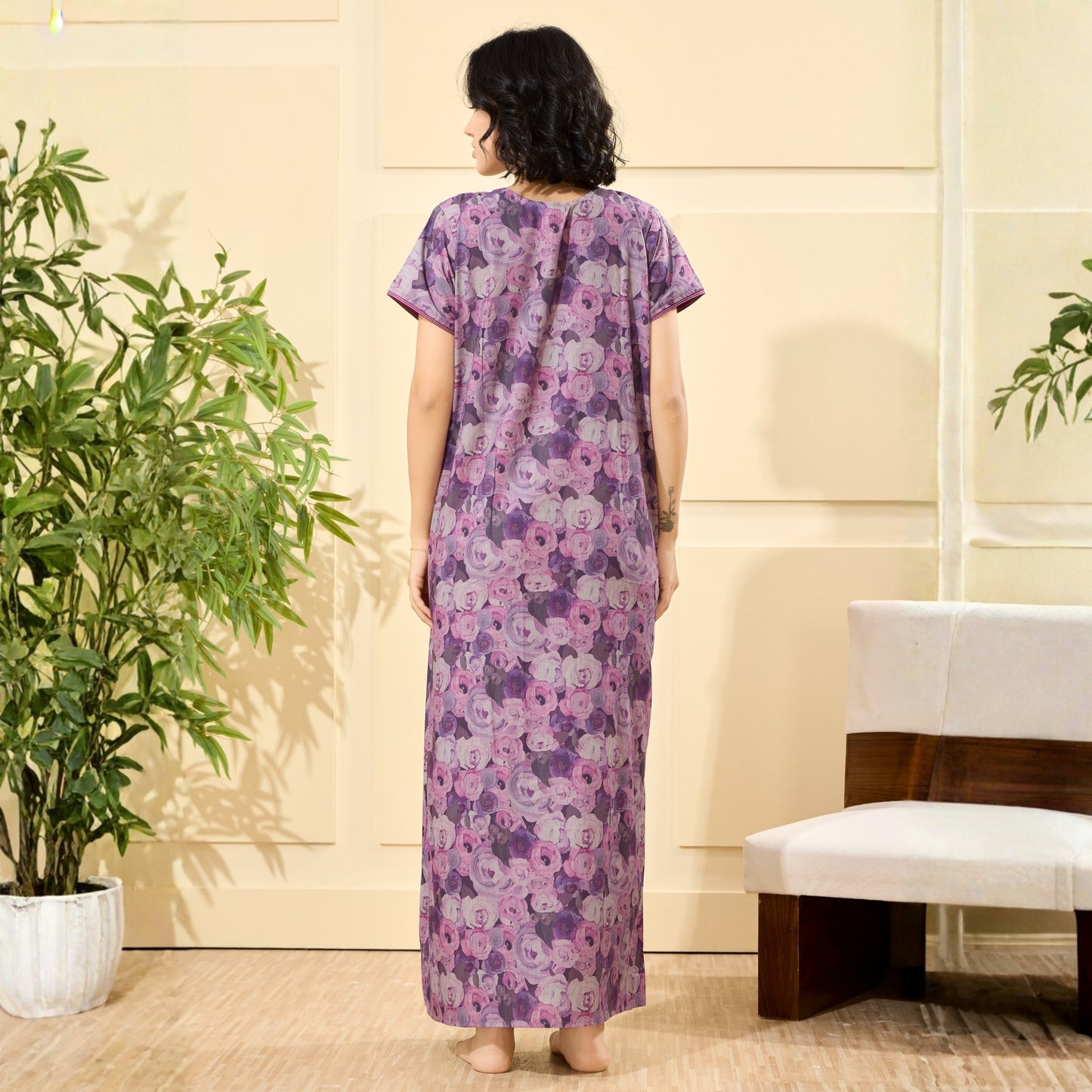 Floral Print Full Length Night Gown