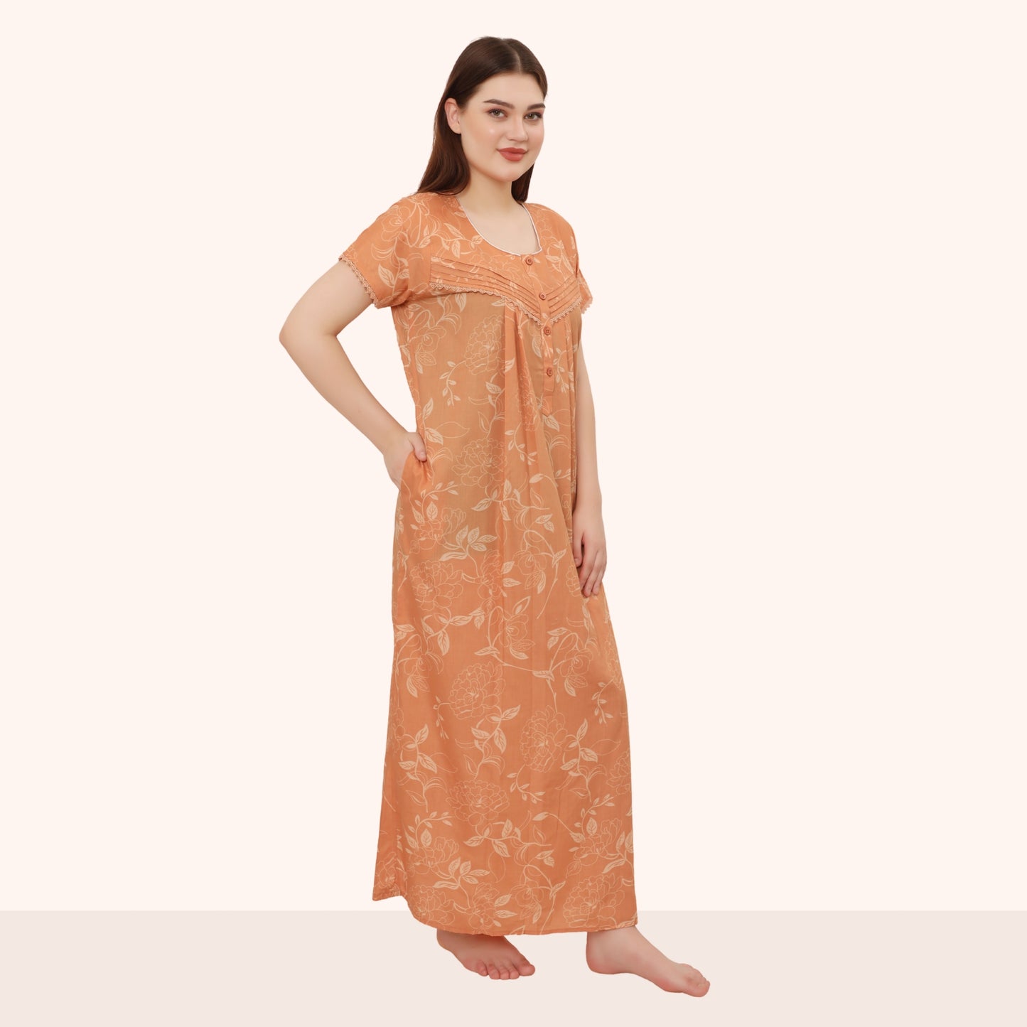 Floral Print Full Length Night Gown