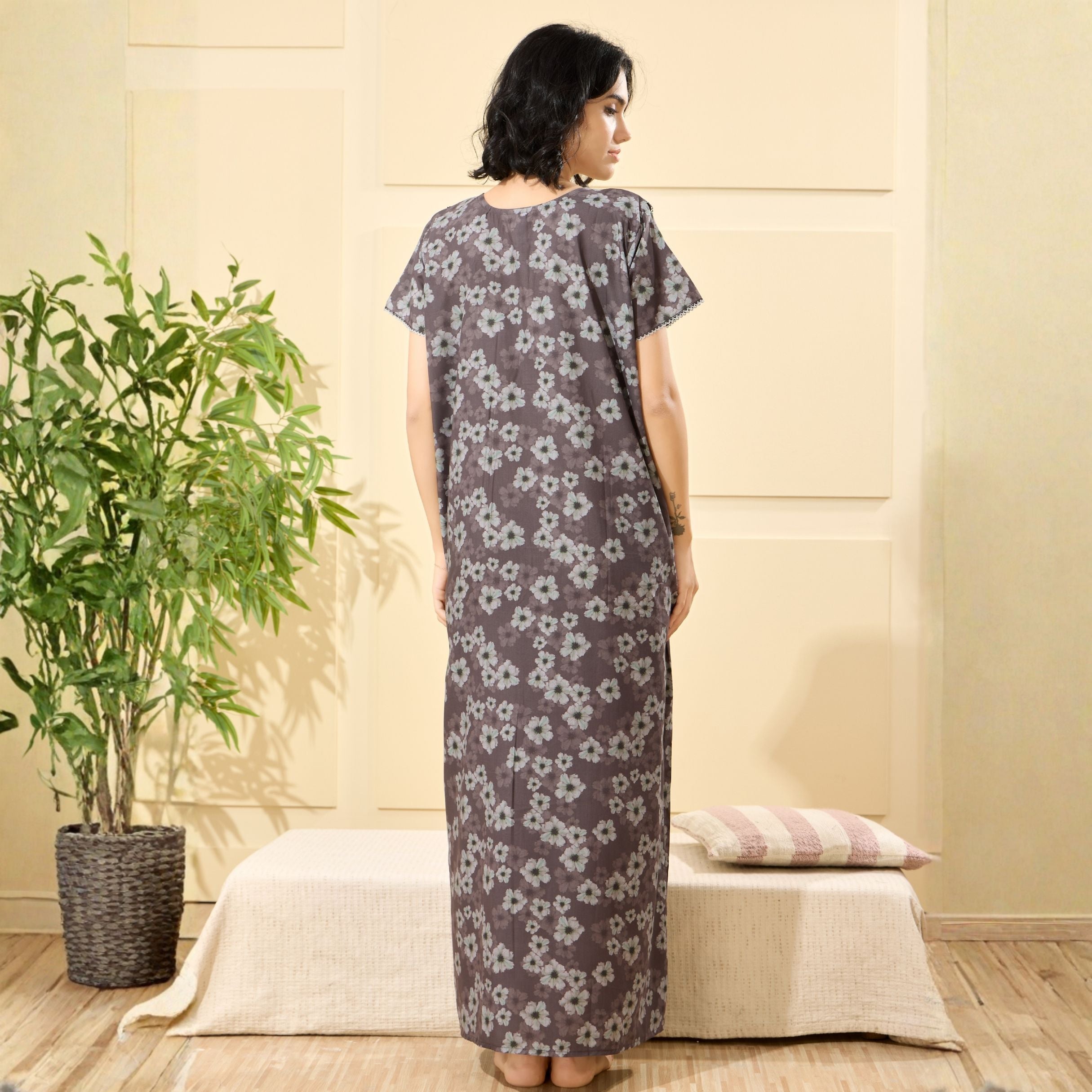 Floral Print Full Length Night Gown