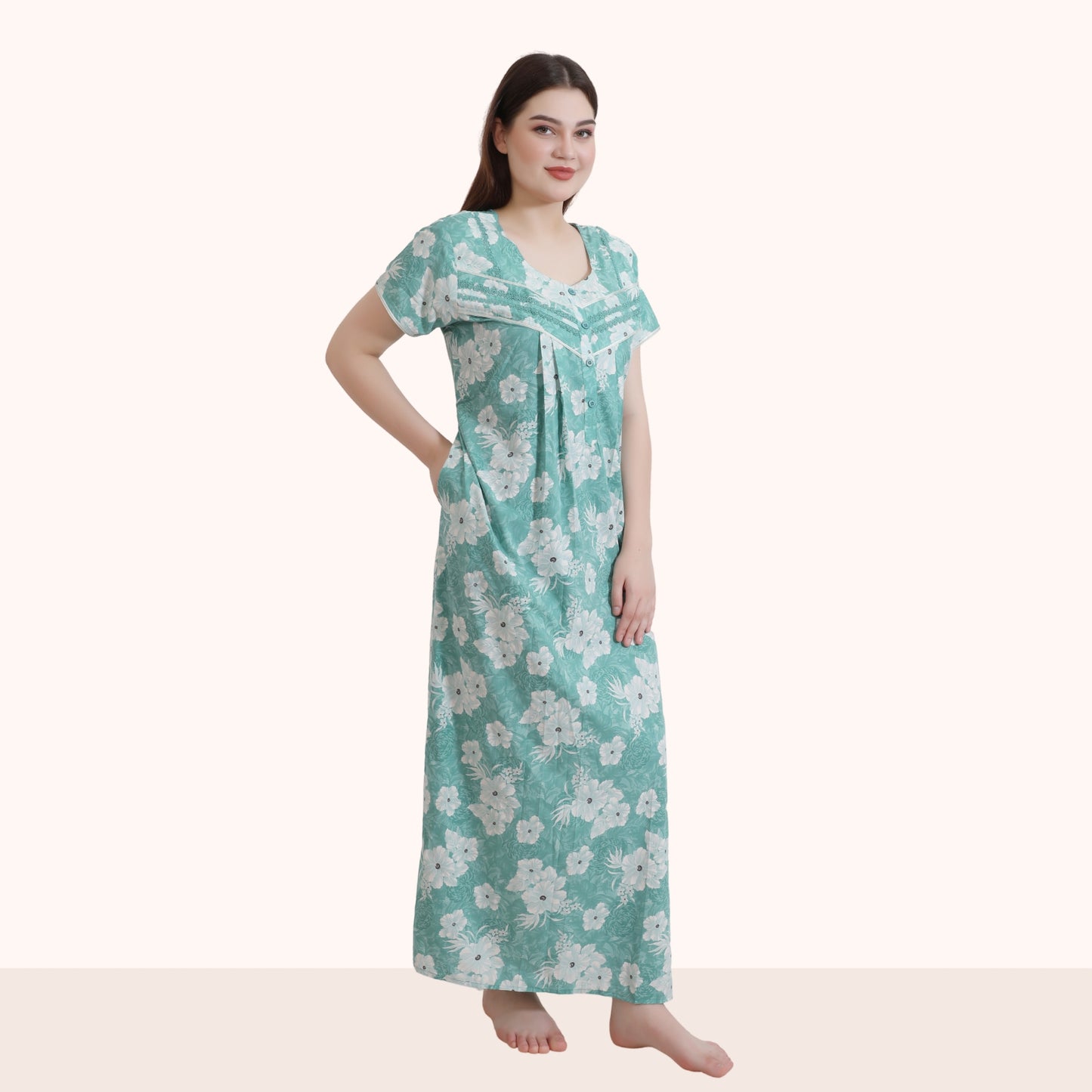 Floral Print Full Length Night Gown