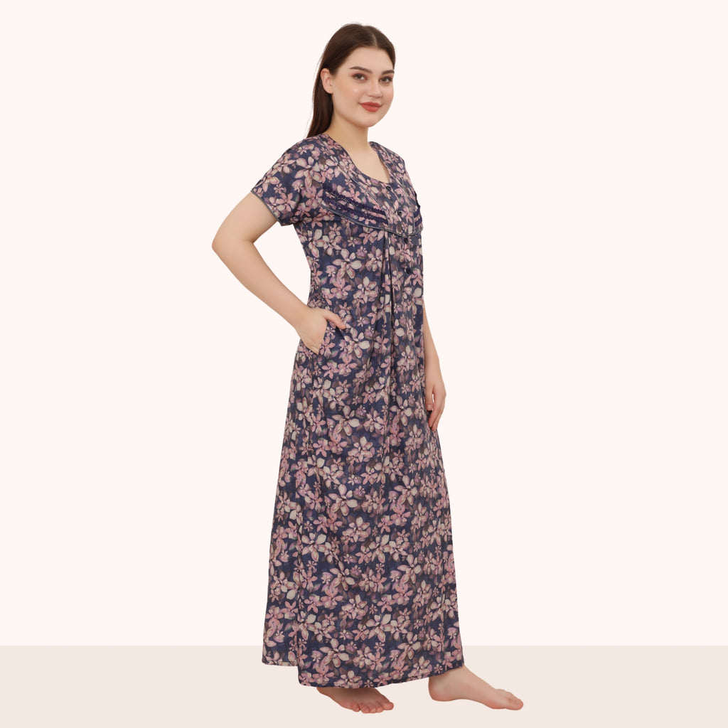 Floral Print Full Length Night Gown