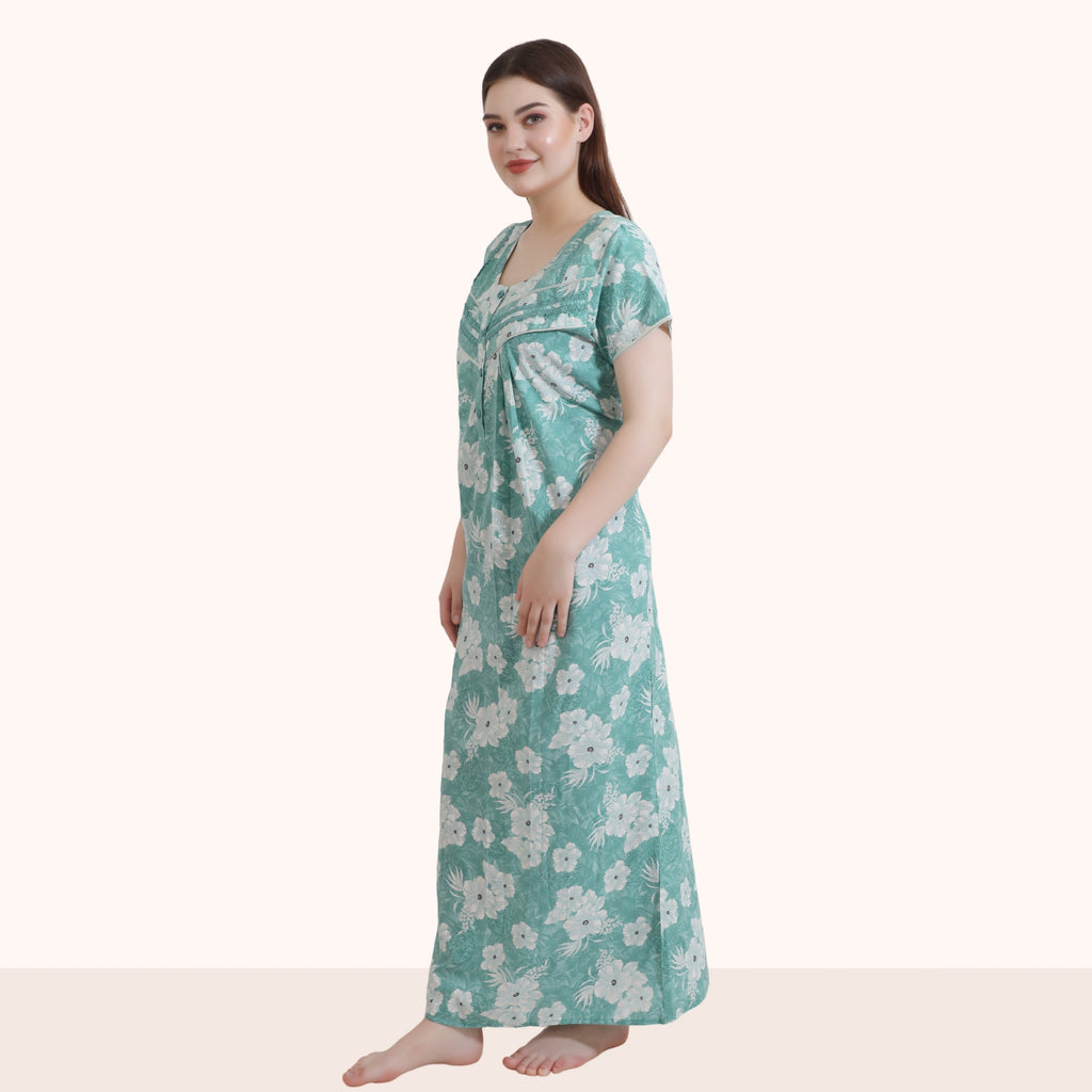 Floral Print Full Length Night Gown
