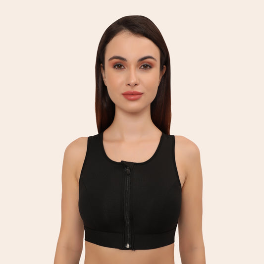 High Impact Mesh Racerback Design with Front Zip, Cushion Straps & Removable Pads