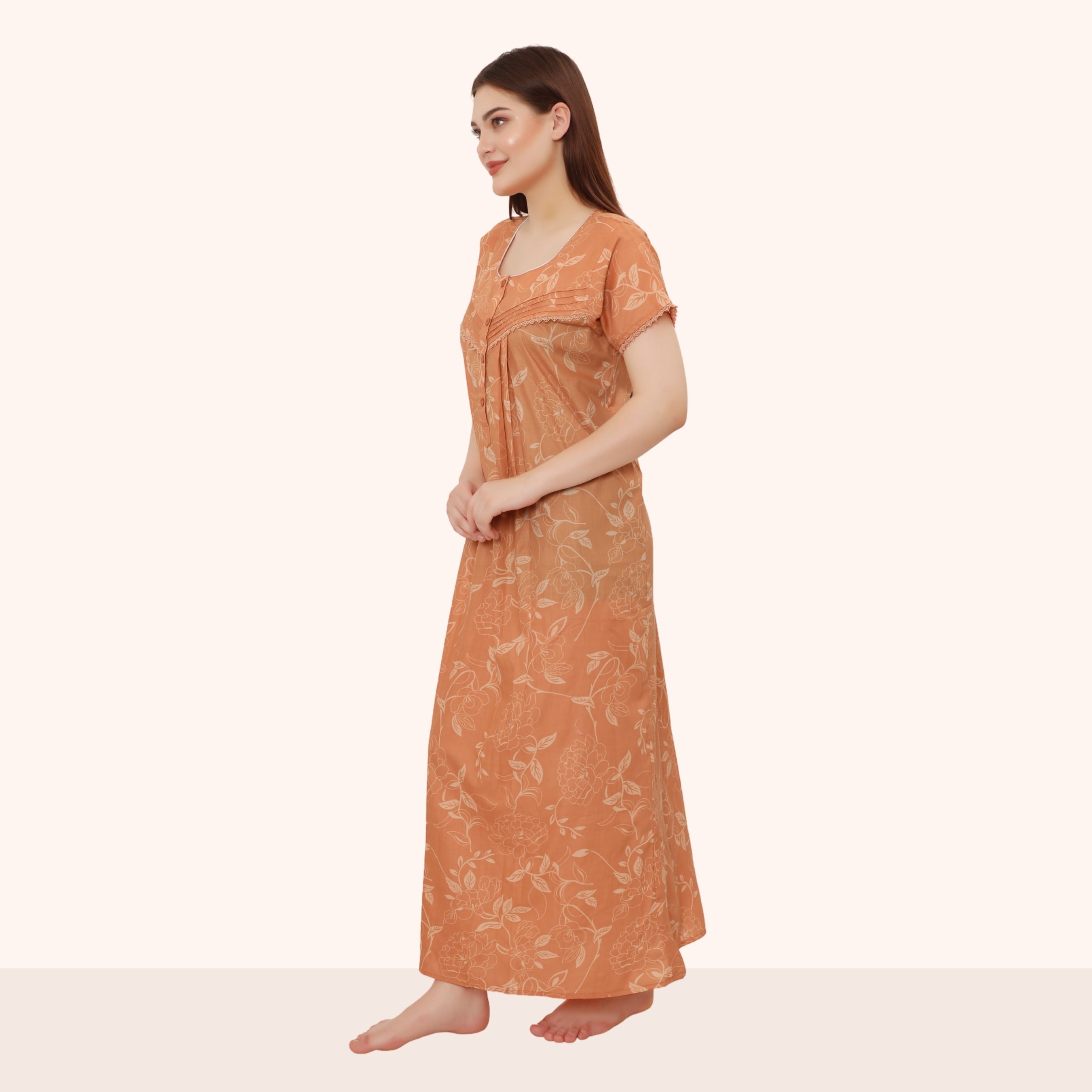 Floral Print Full Length Night Gown