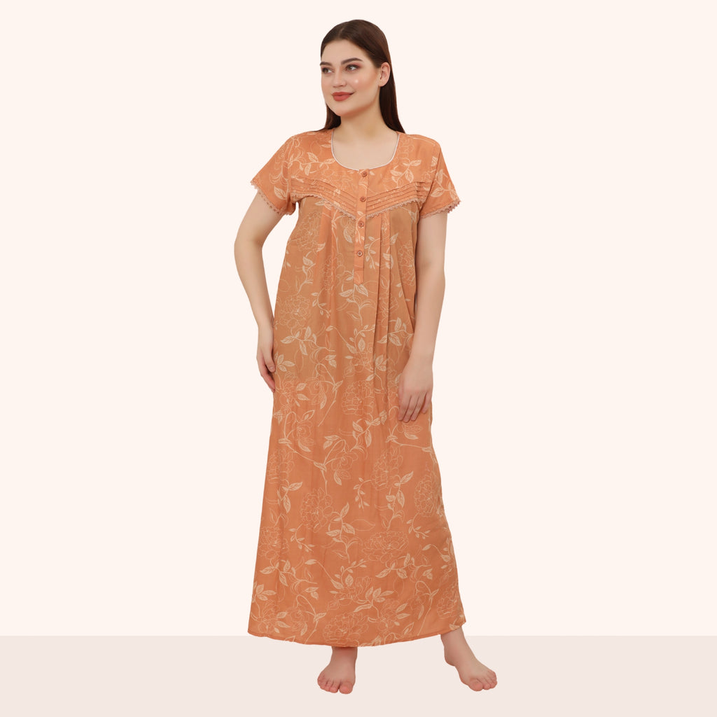 Floral Print Full Length Night Gown
