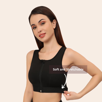 High Impact Mesh Racerback Design with Front Zip, Cushion Straps & Removable Pads