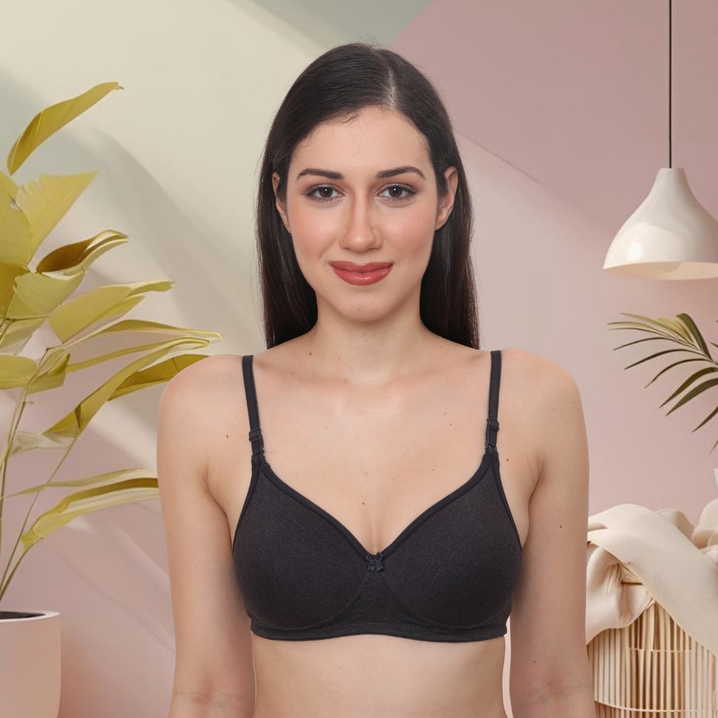 Full Coverage Padded Non-Wired Adjustable Straps Tshirt Bra