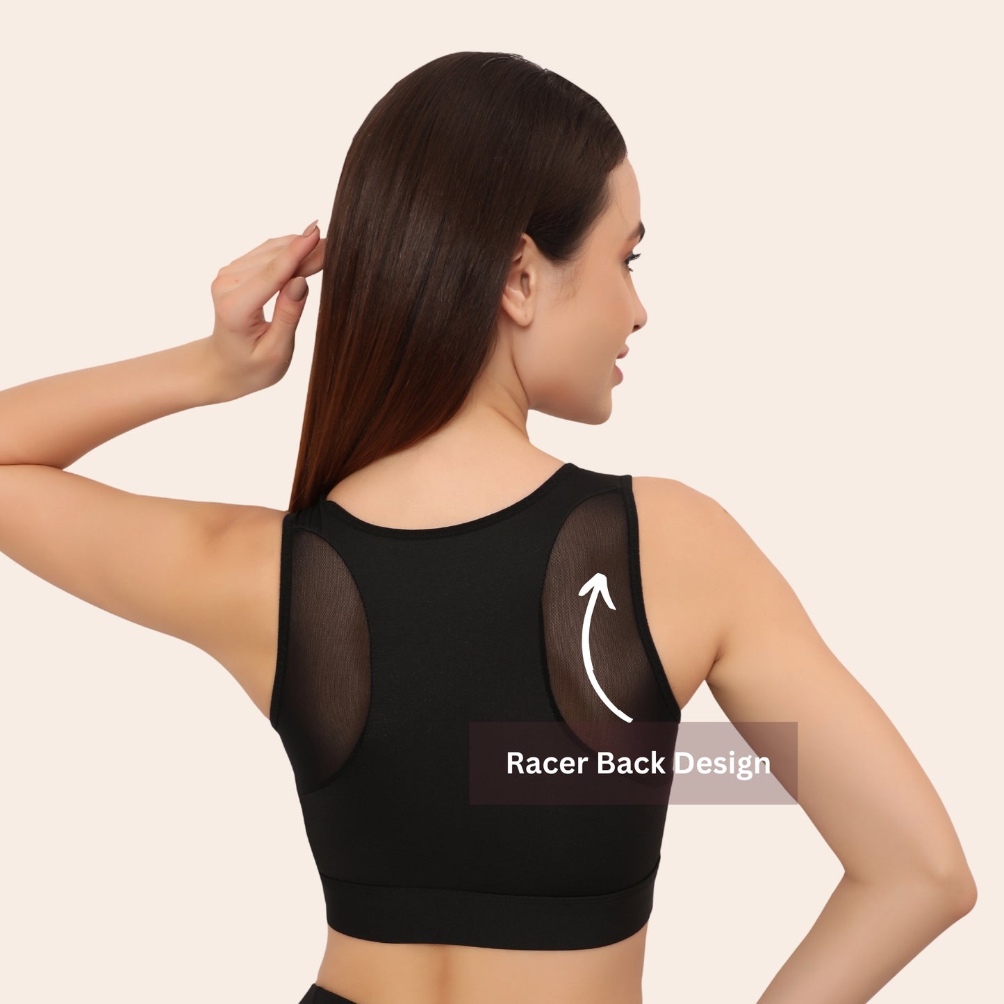 High Impact Mesh Racerback Design with Front Zip, Cushion Straps & Removable Pads