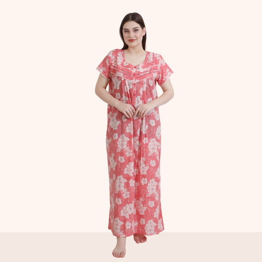 Floral Print Full Length Night Gown