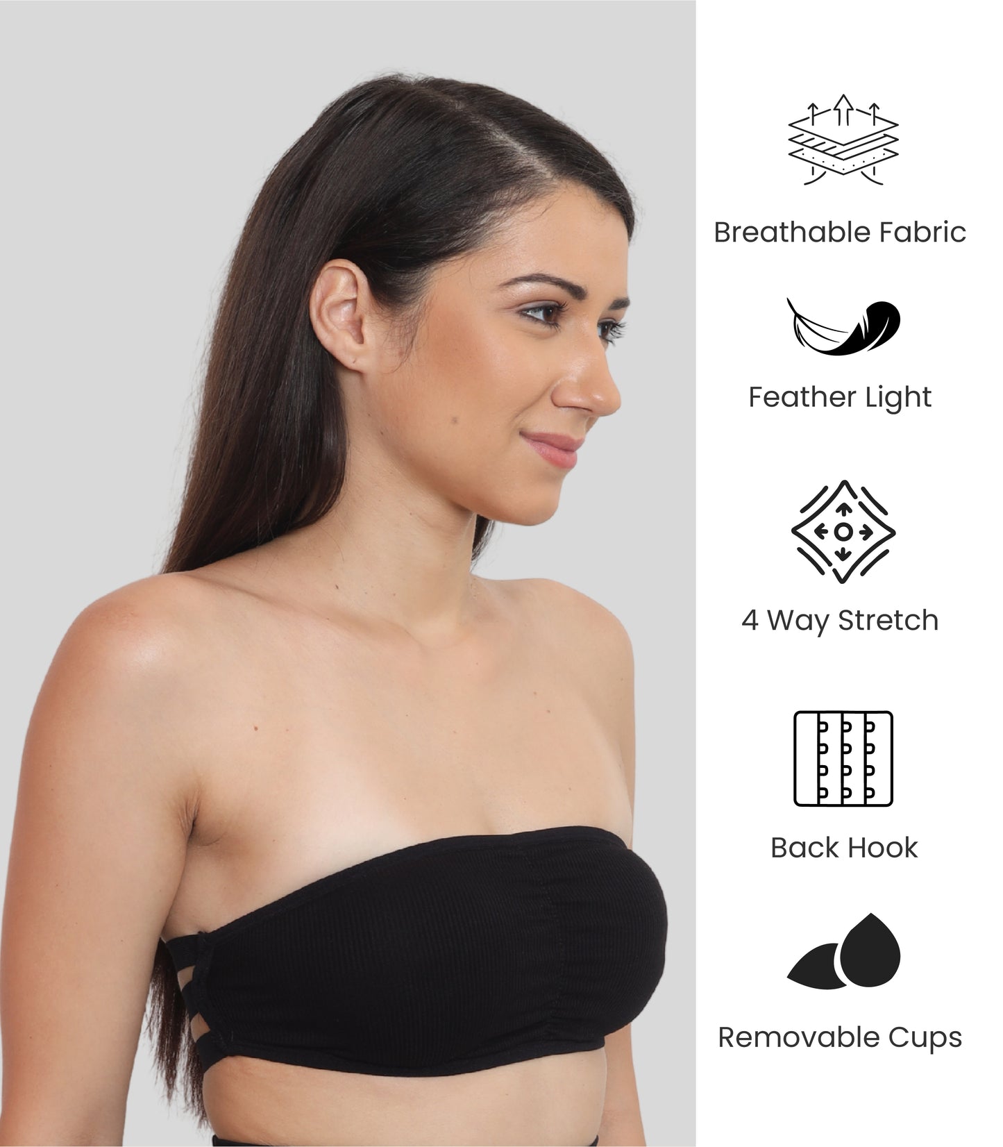 Nylon Spandex Tube Bra Padded Wire Free Strapless Seamless Stretchable Bra