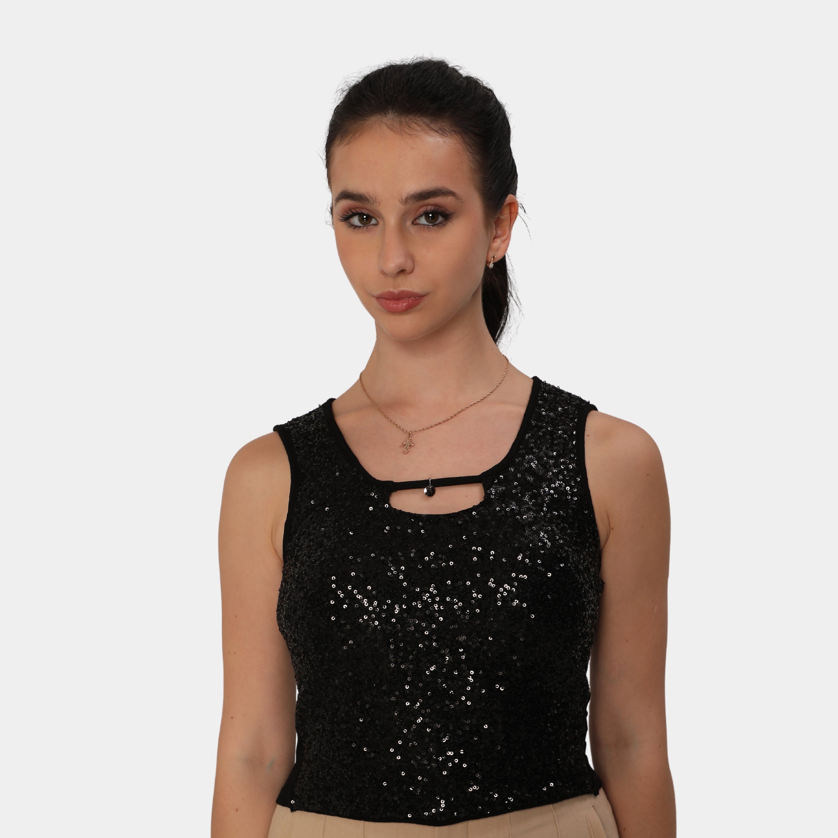 Glamoras Women Sleeveless Sequin Cami Top