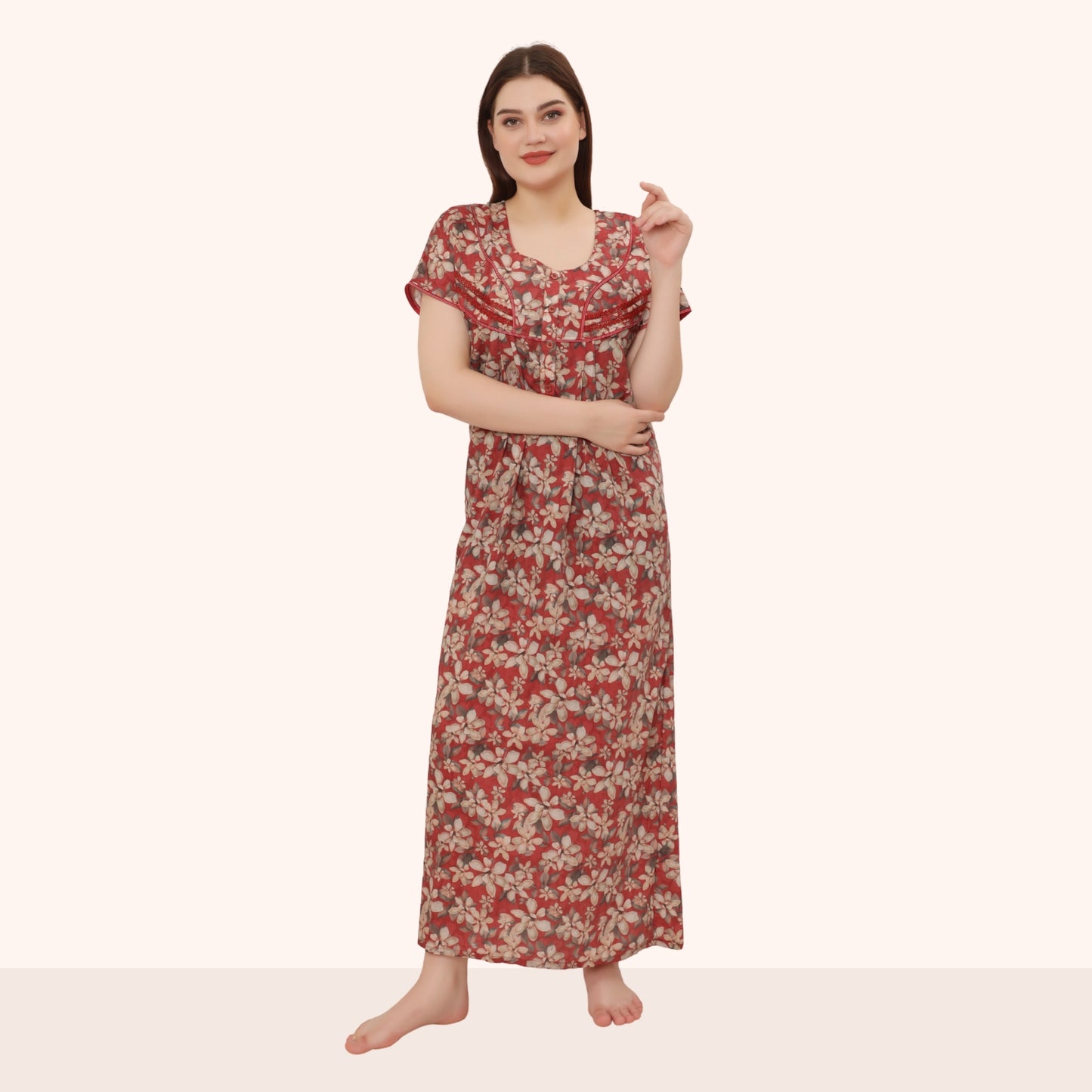 Floral Print Full Length Night Gown