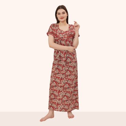 Floral Print Full Length Night Gown
