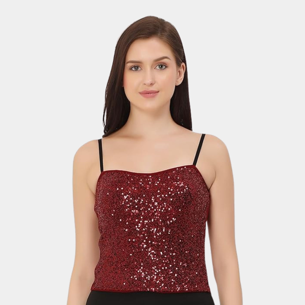 Adjustable Spaghetti Straps Glitter Top
