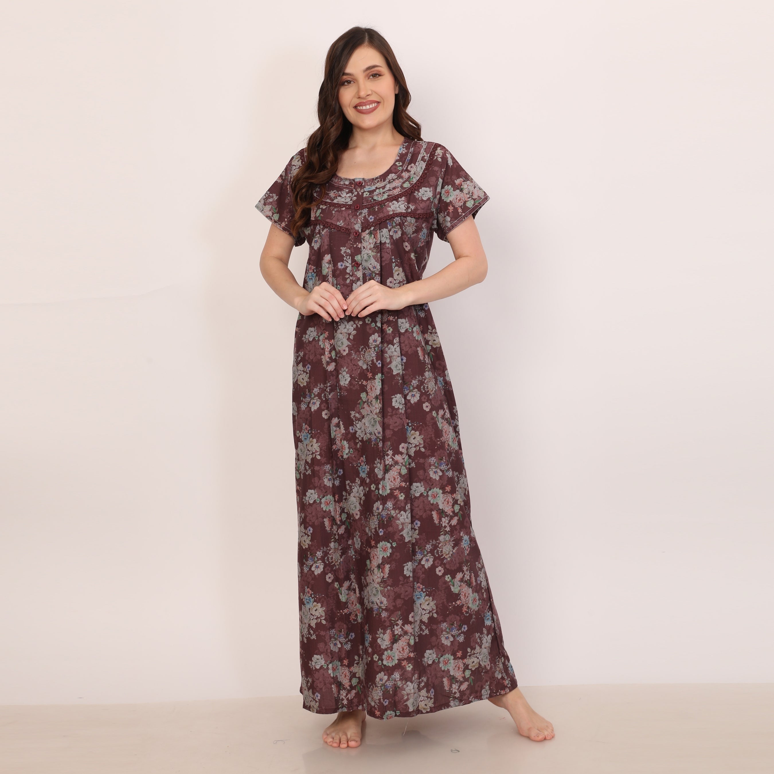 Floral Print Full Length Night Gown