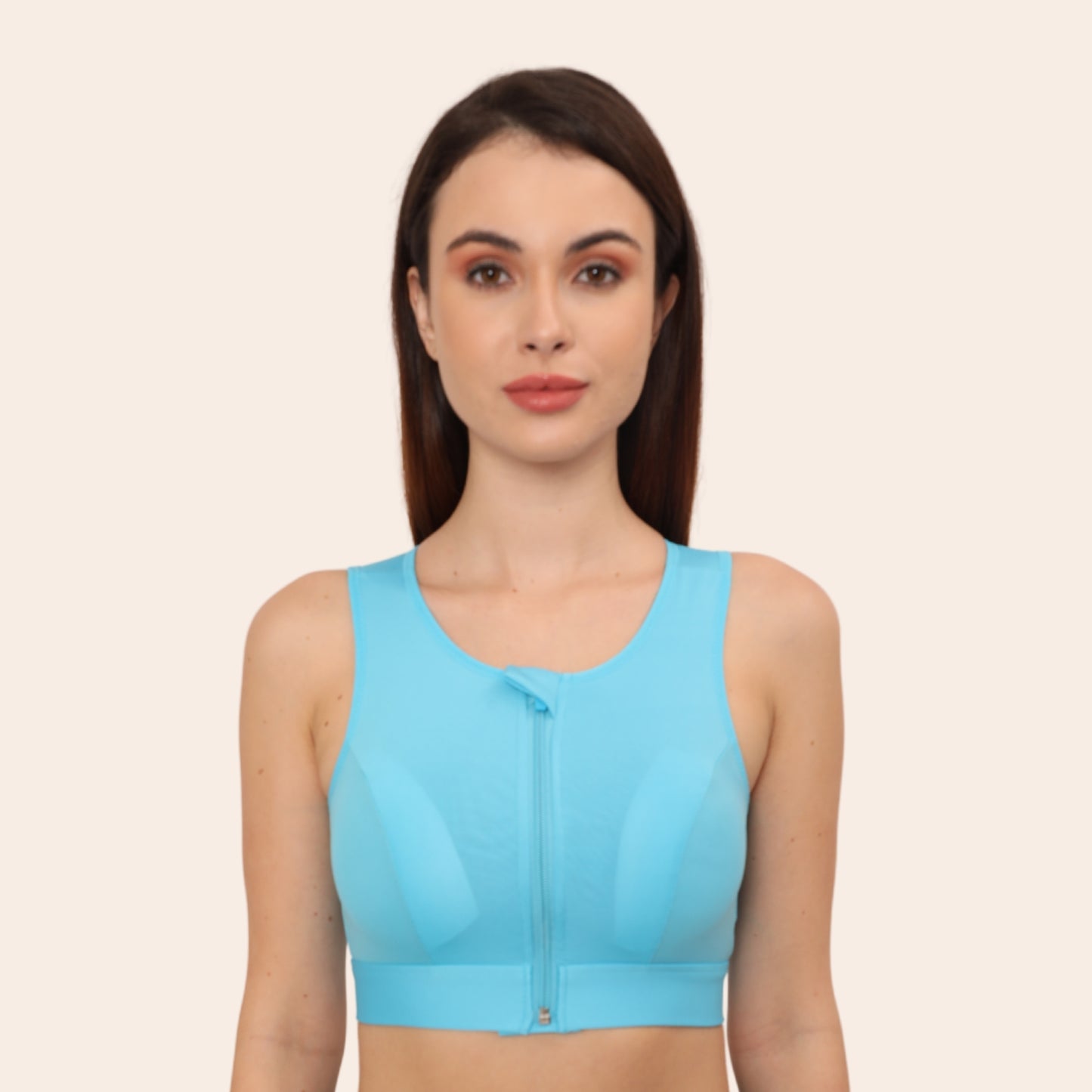 High Impact Mesh Racerback Design with Front Zip, Cushion Straps & Removable Pads