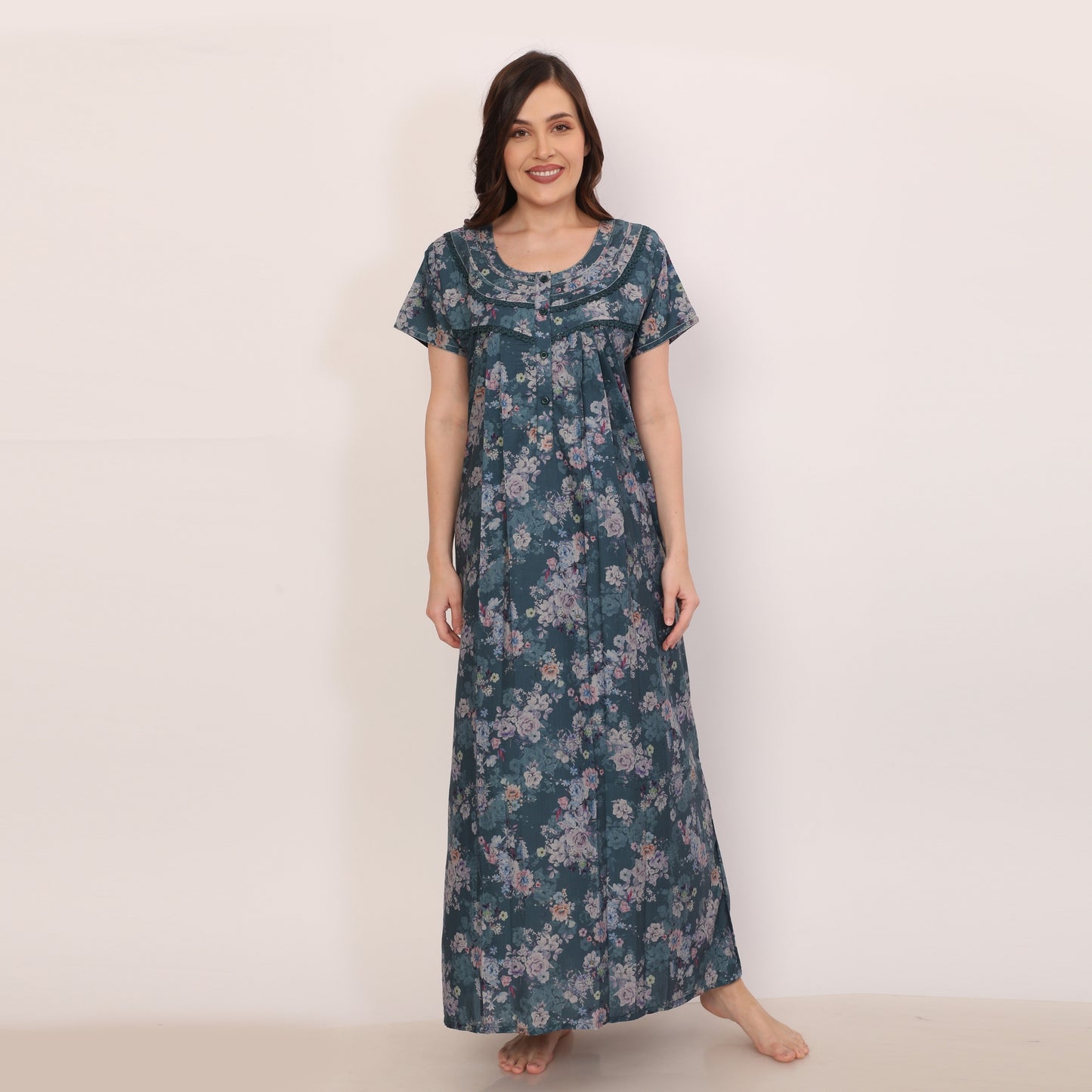 Floral Print Full Length Night Gown