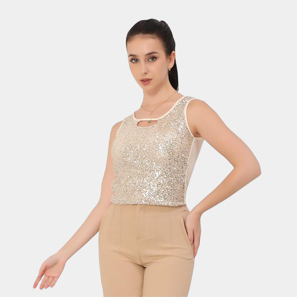 Glamoras Women Sleeveless Sequin Cami Top
