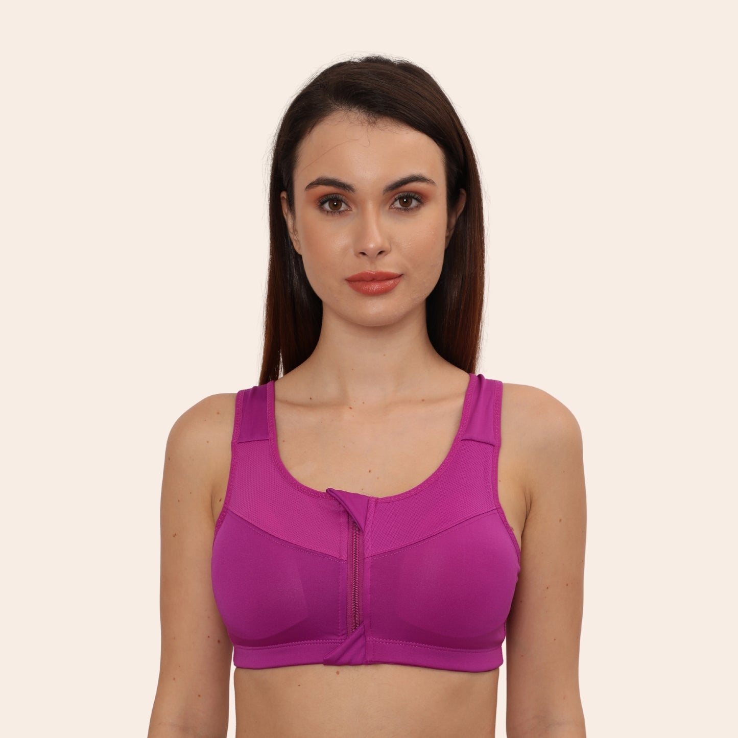 High Impact Racerback Design with Front Zip & Removable Pads