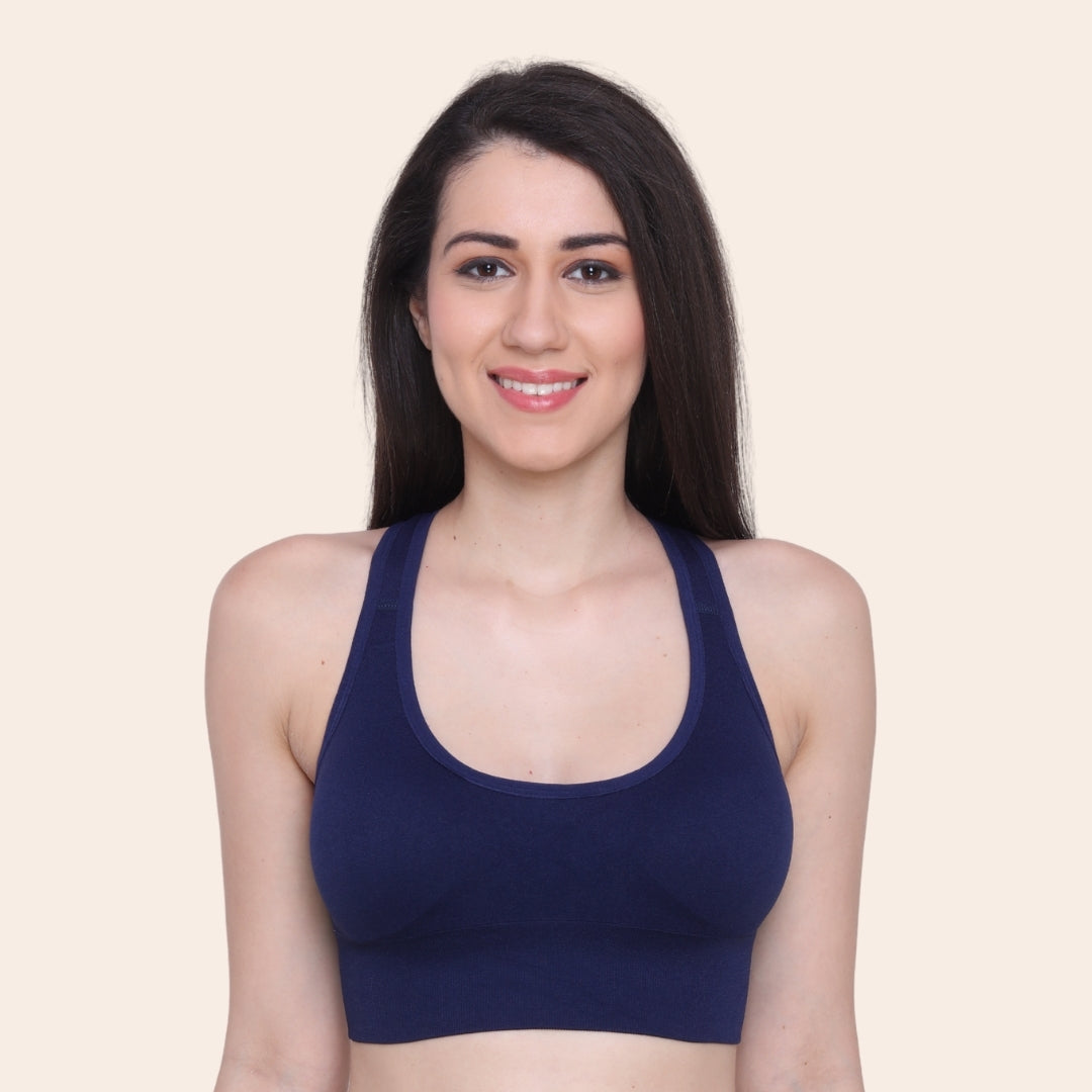 Nylon Spandex Padded Non-Wired Racer Back Sports Bra for Gym, Cardio, Zumba and Yoga