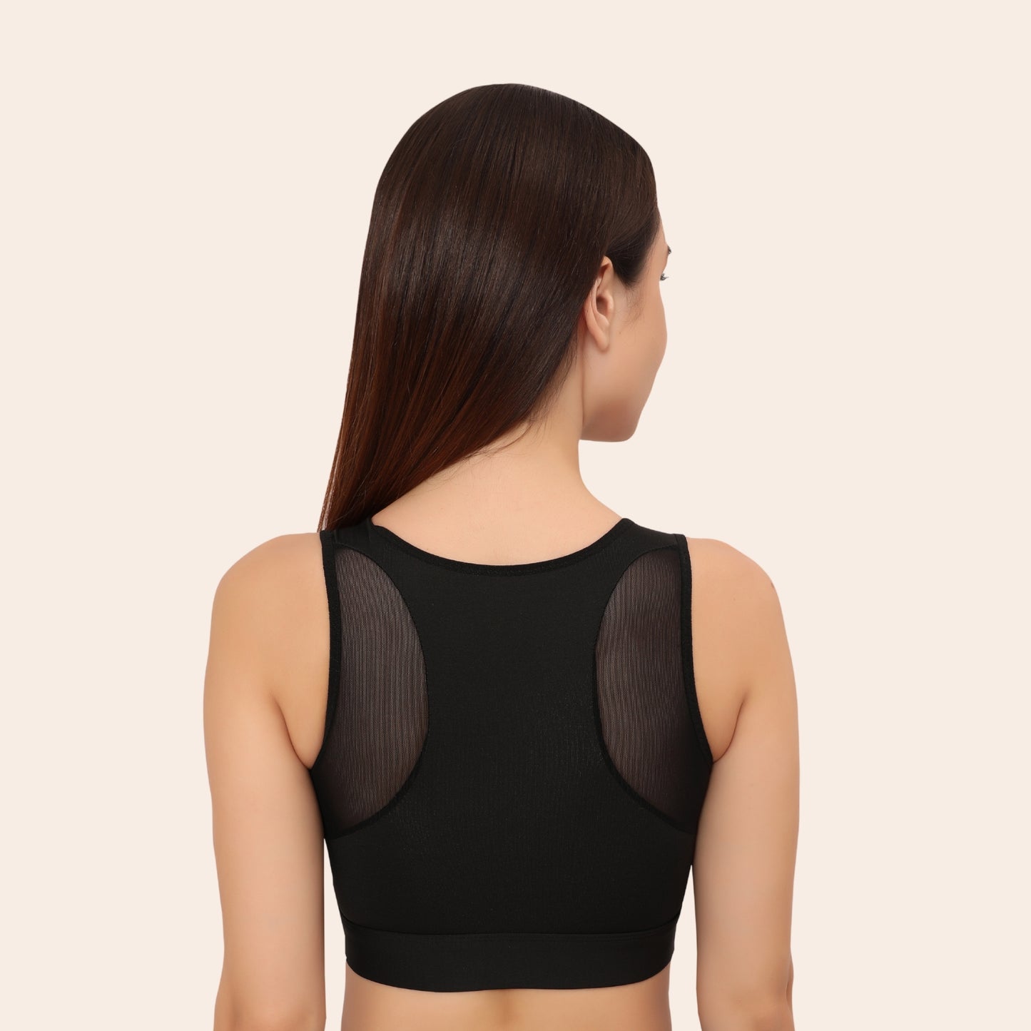 High Impact Mesh Racerback Design with Front Zip, Cushion Straps & Removable Pads
