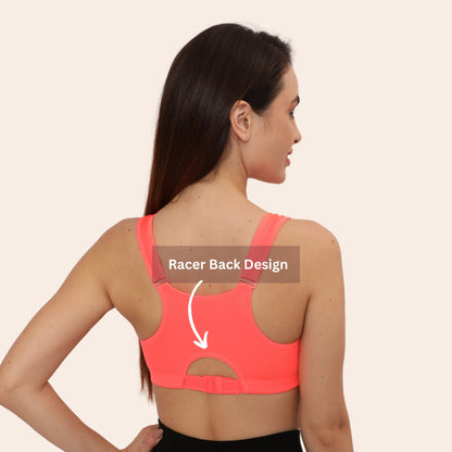 High Impact Racerback Design with Front Zip & Removable Pads