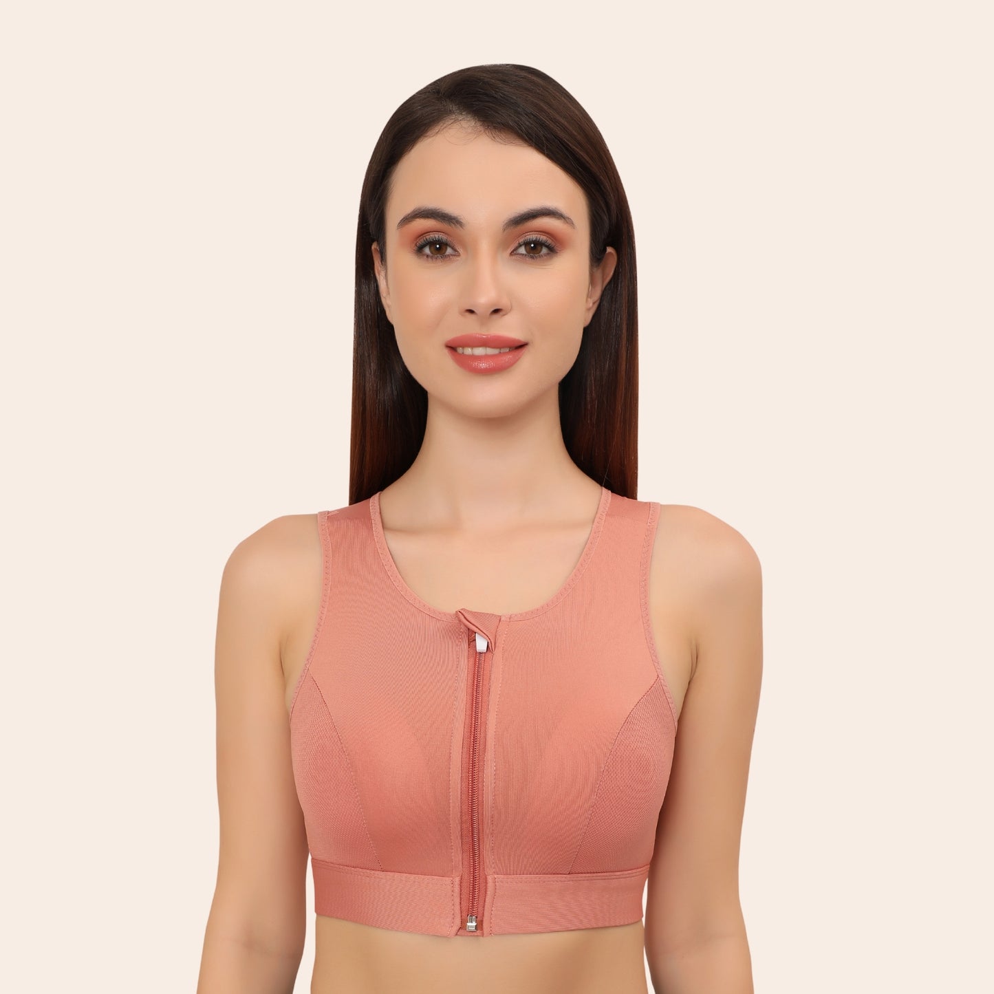 High Impact Mesh Racerback Design with Front Zip, Cushion Straps & Removable Pads