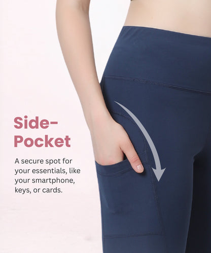 Glamoras Women’s Polyester Spandex High Waist Gym Leggings with Side Pocket, 4-Way Stretch, Squat-Proof, Moisture-Wicking Yoga Pants, Workout Tights for Running, Gym, Fitness, Training, Yoga & Activewear