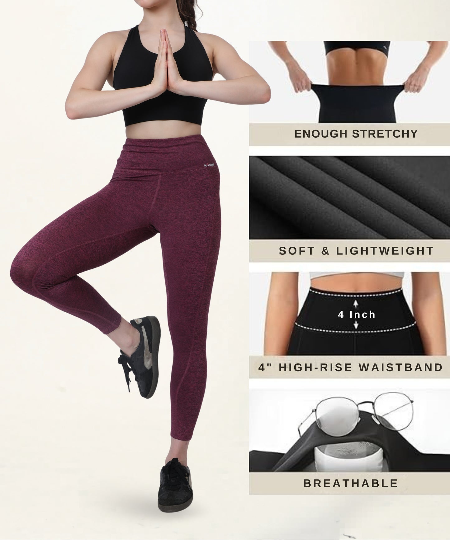 High Waist Gym Leggings with Side Pocket, 4-Way Stretch, Squat-Proof, Moisture-Wicking for Gym, Fitness, Training, Yoga & Activewear
