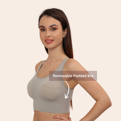 Nylon Spandex Padded Non-Wired Racer Back Sports Bra for Gym, Cardio, Zumba and Yoga