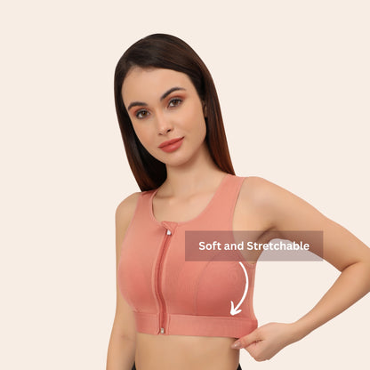 High Impact Mesh Racerback Design with Front Zip, Cushion Straps & Removable Pads