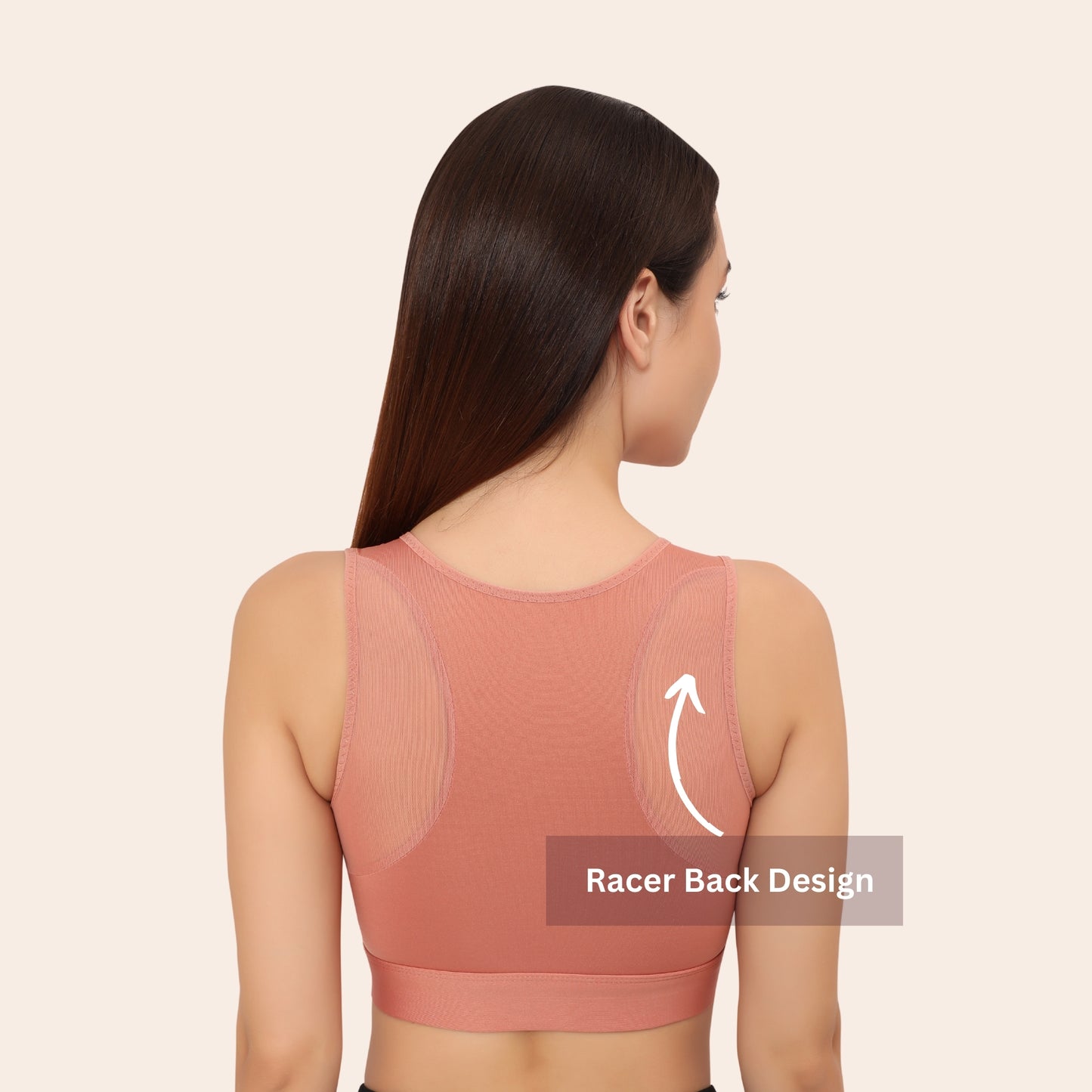 High Impact Mesh Racerback Design with Front Zip, Cushion Straps & Removable Pads