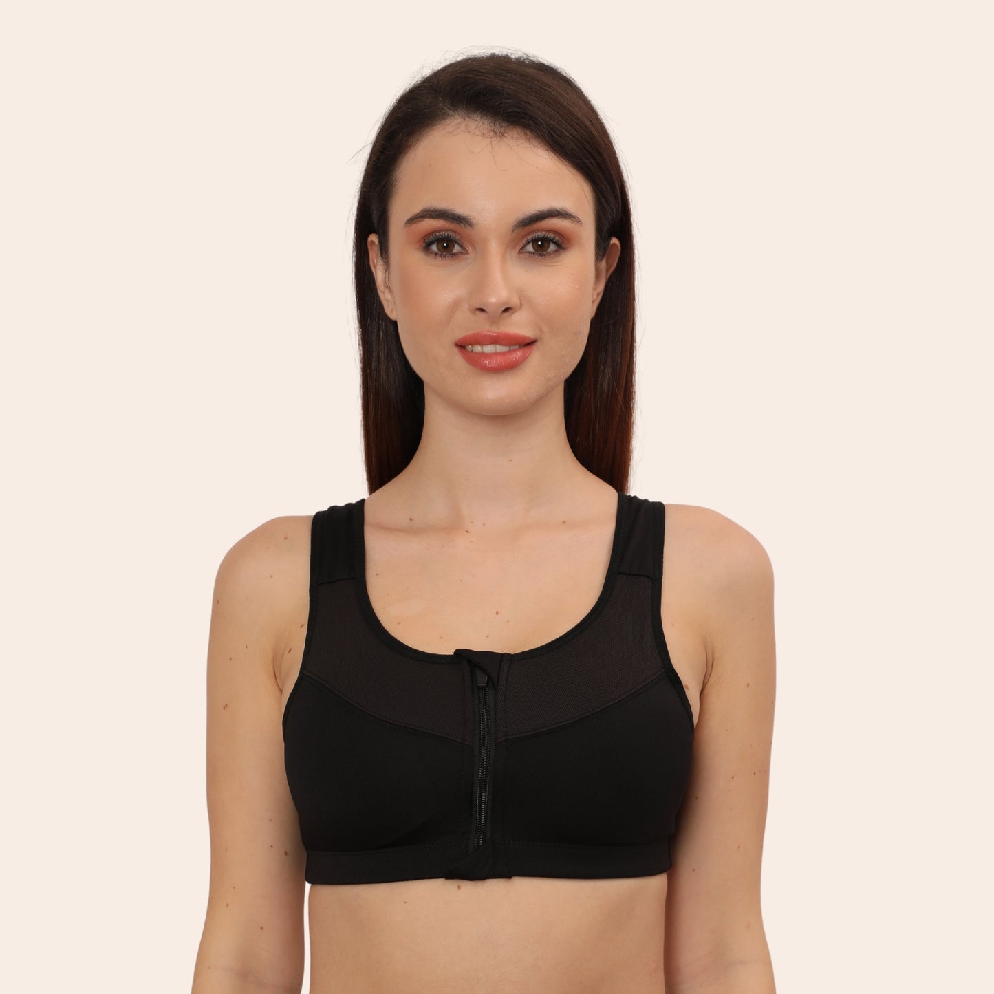 High Impact Racerback Design with Front Zip & Removable Pads