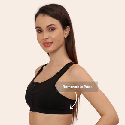 High Impact Racerback Design with Front Zip & Removable Pads