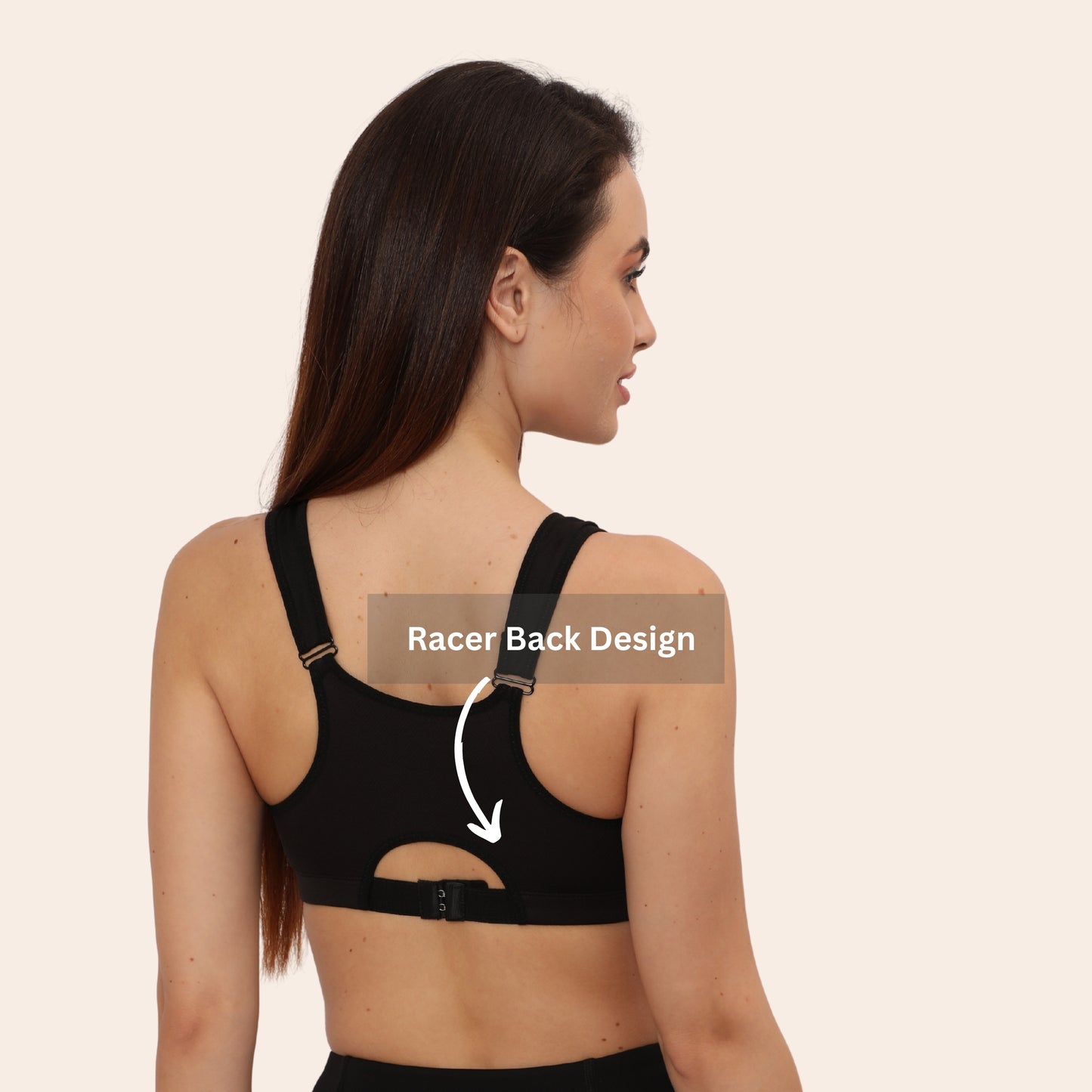 High Impact Racerback Design with Front Zip & Removable Pads